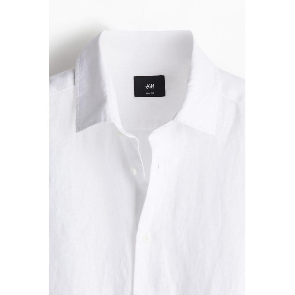 H M Linen sHirt sliM Fit wHite
