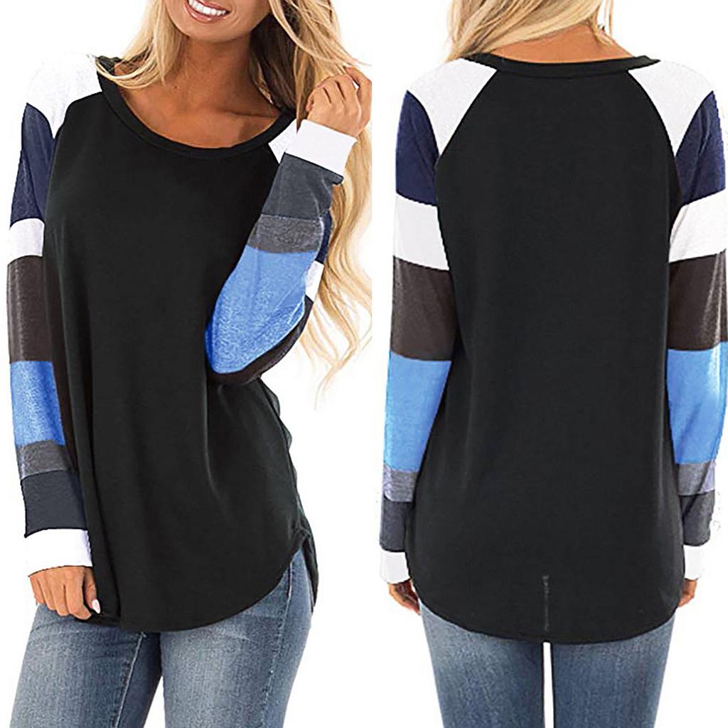 Women Fashion  Loose Patchwork Long Sleeve T-shirt Top Blouse Pullover