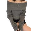 Mode Elegant Enkelkrage Off-shoulder Pullovertröja Dam Vår Höst Inre Casual Enkel Långärmad Underdel Stickad Slim Fit Topp