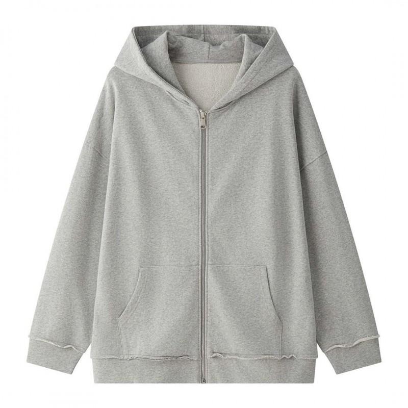 Womens Oversized Hoodie With Raw Edge Detail Streetwear Style Cotton-Linen Blend Loose Fit Long Sleeve Pullover