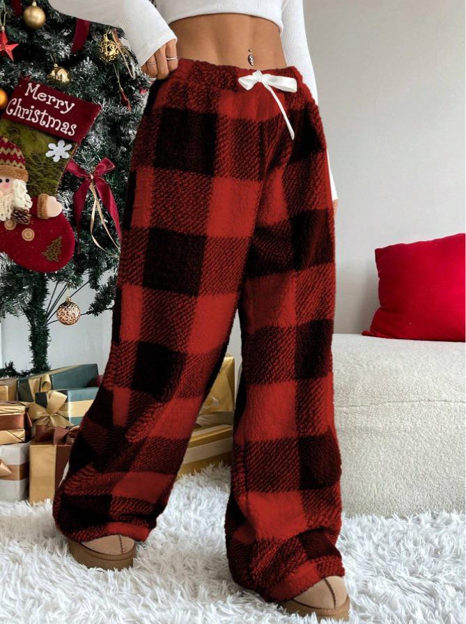 2025 Women's Retro Plaid Winter Trousers: European and American Style, Elastic, Loose, Thick, Warm, Casual