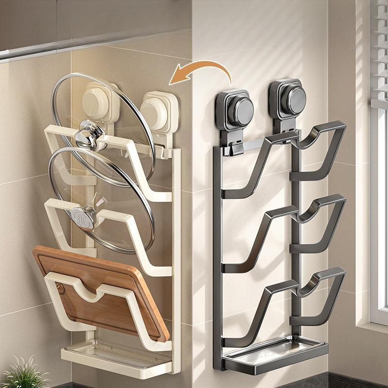 Suction Cup Lid Placer No Punching Wall Hanging Kitchen Rack Multifunctional Cutting Board Rack Powerful Lid Rack