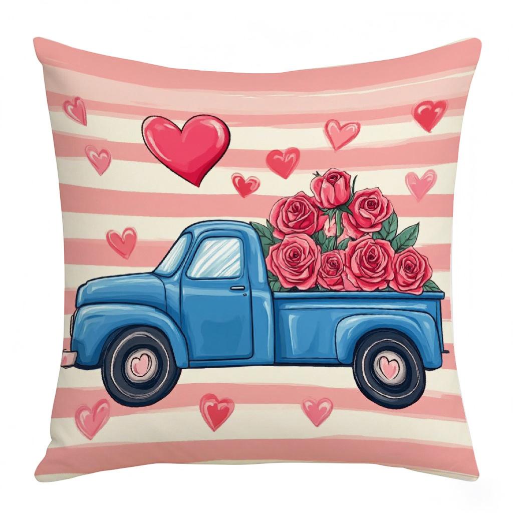 

Valentine s Day Pillowcase Home Decoration Love Element Cycling Stripe Illustration Living Room Sofa Cushion Cover Linen 45 * 45Cm without core
