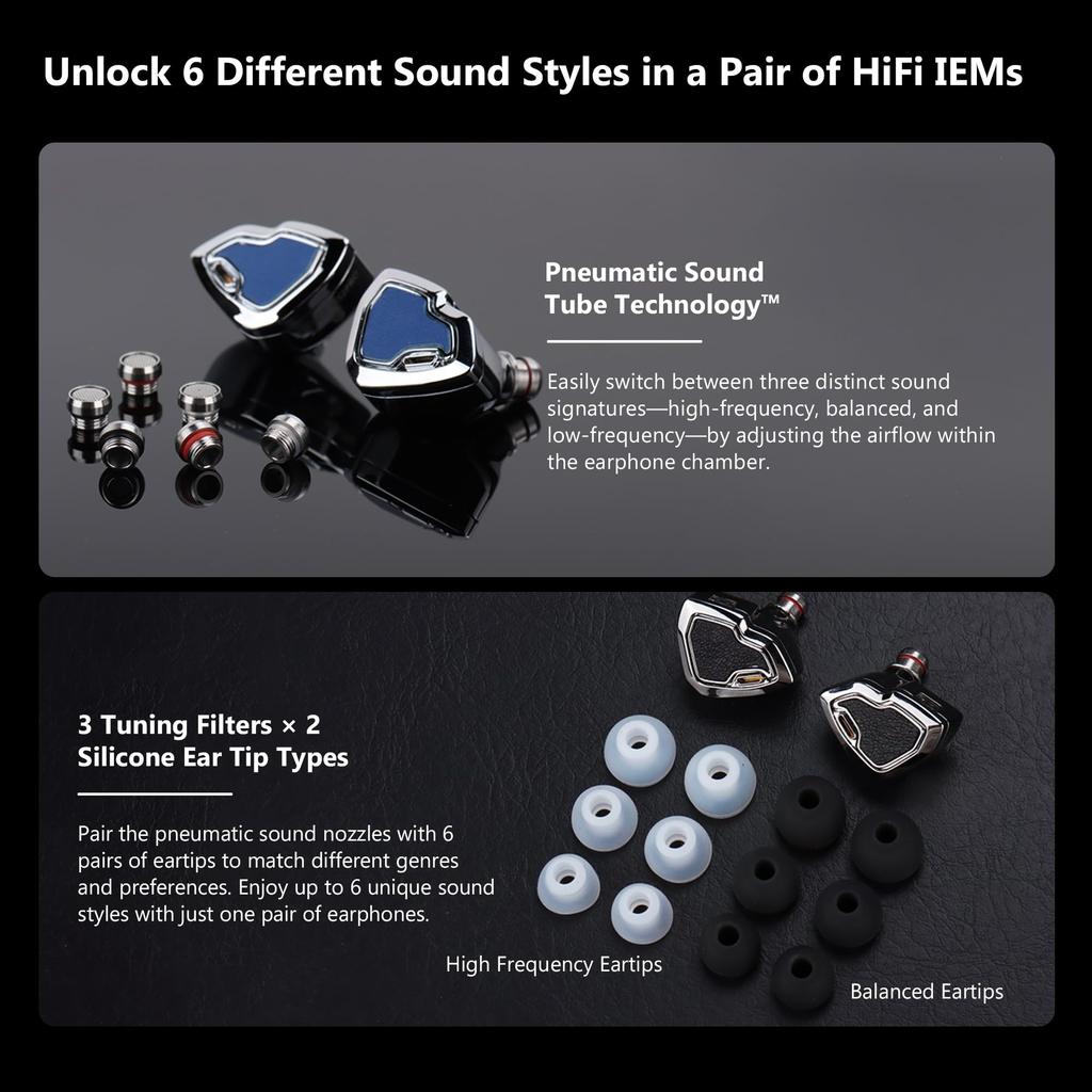 HIDIZS MS2 PRO Earphones Zinc Alloy Body & Synthetic Leather Panels Dual Magnetic 10.2mm Drivers (1DD+1BA) Hybrid Wired Earphones Triple Filter x