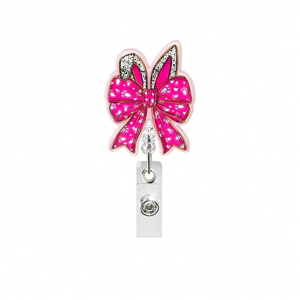 1pc Bunny Egg Bow Retractable Badge Reel, Swivel ID Card Holder Clip For Doctor, Nurse, Office Worker, Party