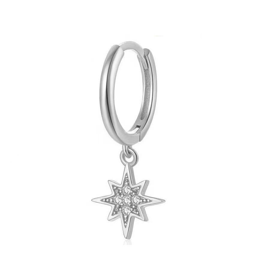 925 Sterling Silver Starburst Earrings Fashion Hoop Earrings White Crystal Luxury Women's Silver Earrings Wedding Women's Jewelry Gift