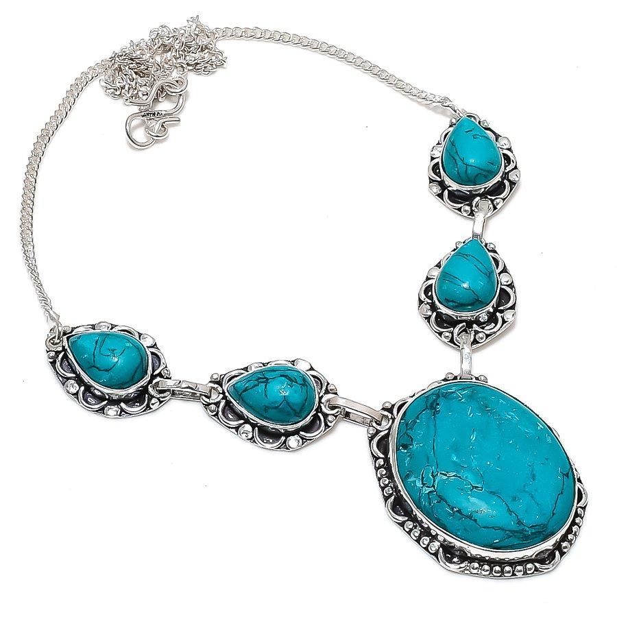 Natural Santa Rosa Turquoise 925 Sterling Silver Jewelry Necklace 18" U6s91