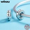 WOSTU 925 Silver Stopper Spacer Beads Cat Feather Round Charm Fit Bracelet Bangle DIY Jewelry Accessories