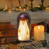 Yousheng Halloween Ghost Decor Light Up Ghost in Glass Cloche with Wood Base Cute Ghost Night Light Decoration for Table Shelf Fireplace Room Decor