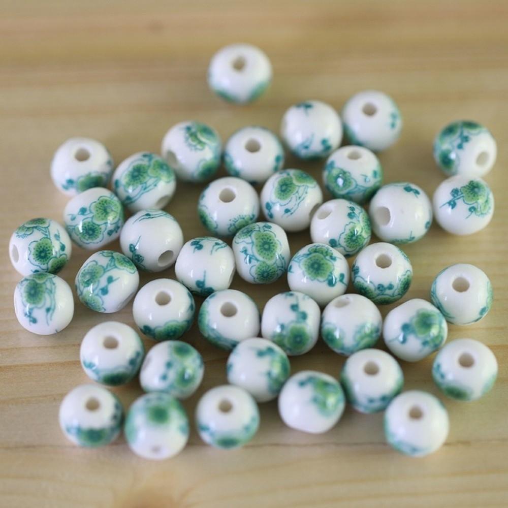 30pcs/set Flowers Printed Loose Beads Creative Chinese Style Beads  Woven Necklaces