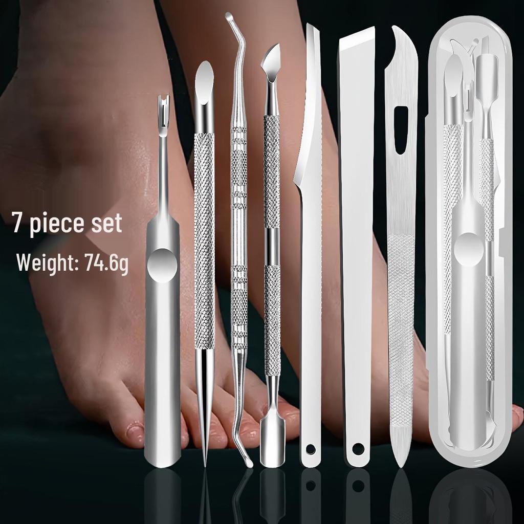 Stainless Steel Pedicure Knife Set: Dual-Headed Nail Pick with Razor, Foot File & Exfoliating Tool