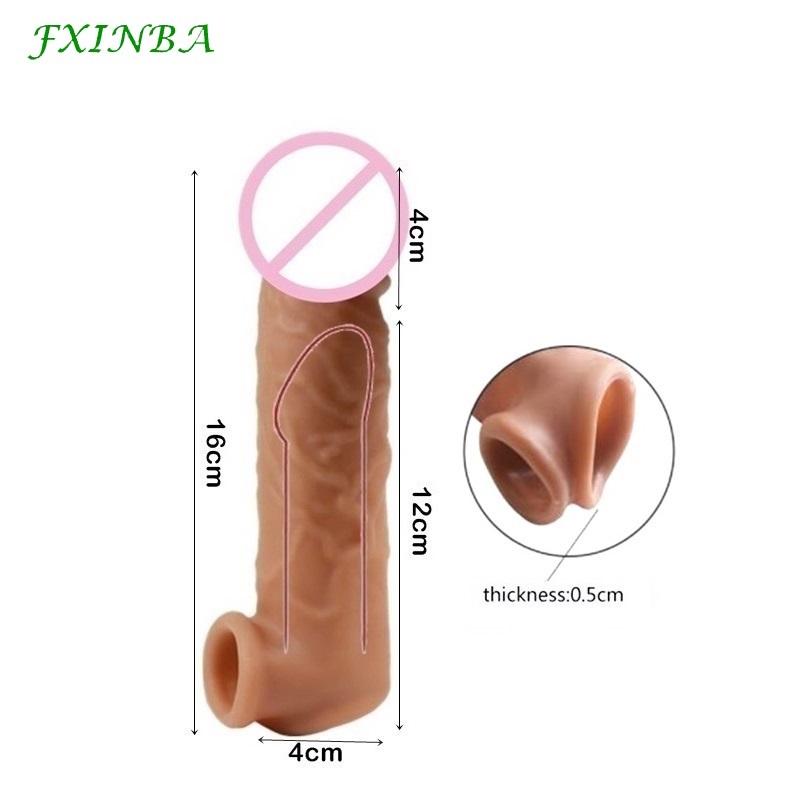FXI 14-27cm Realistic  Sleeve Extender  Sleeve Dick Enlargement Delay Ejaculation Reusable Condom Men Sex Toys