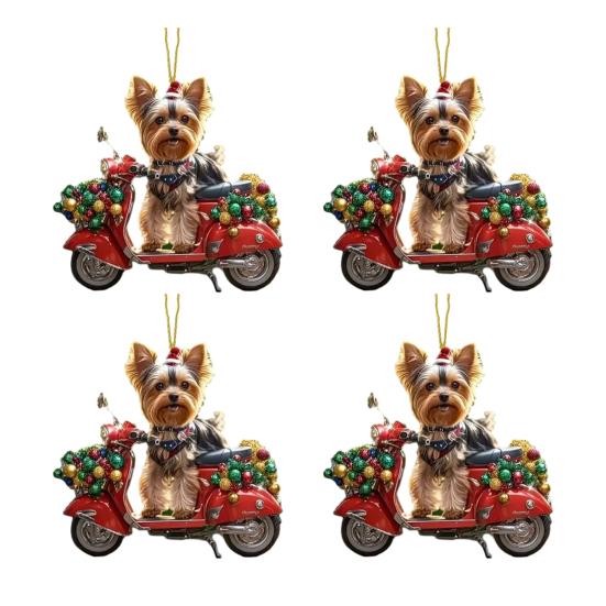 Vánoční dekorace Štěně Jízda na motocyklu Akrylový přívěsek Vánoční stromeček na zavěšení do auta na prázdniny