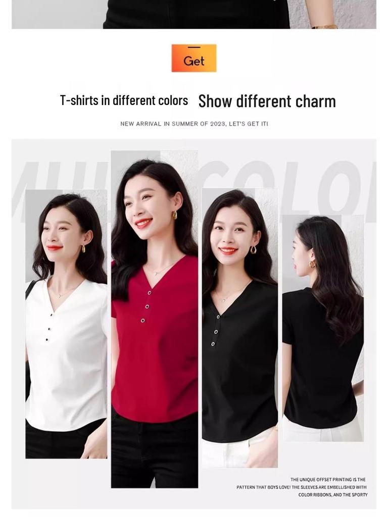 2025 Stylish V-neck Slimming Petite Short Sleeve T-shirt