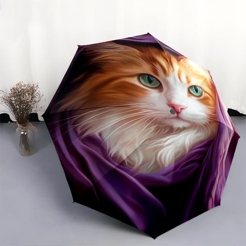 1 PC Automatic Folding Umbrella - Cute and beautiful cats Pattern, Portable & Foldable Design with 8 Ribs, Christmas Birthday Gifts