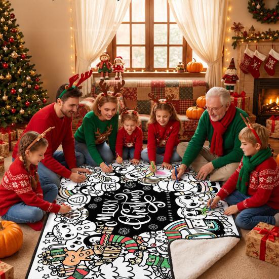 Customizable Christmas Room Decorations DIY Coloring Blanket for Kids Adults, Color Your Own Throw Blanket, 39.4" x Diy 55.1" with 24 Markers,
