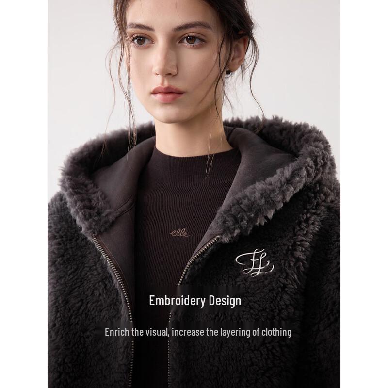 ELLE Women's 100% Wool French Hooded Plush Jacket