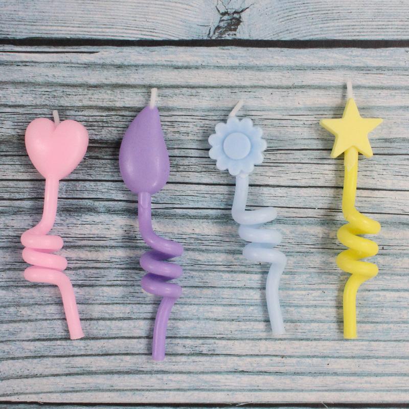 Birthday Colorful Curved Thumb Creative Love Shape Candles Sucking Card 4 Pack Twist Rotating Candles