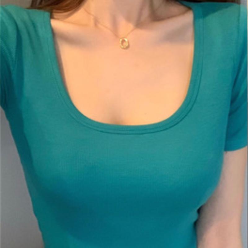GMXIA Women's Fashion Casual Short Sleeve Square Collar T-Shirt and Top