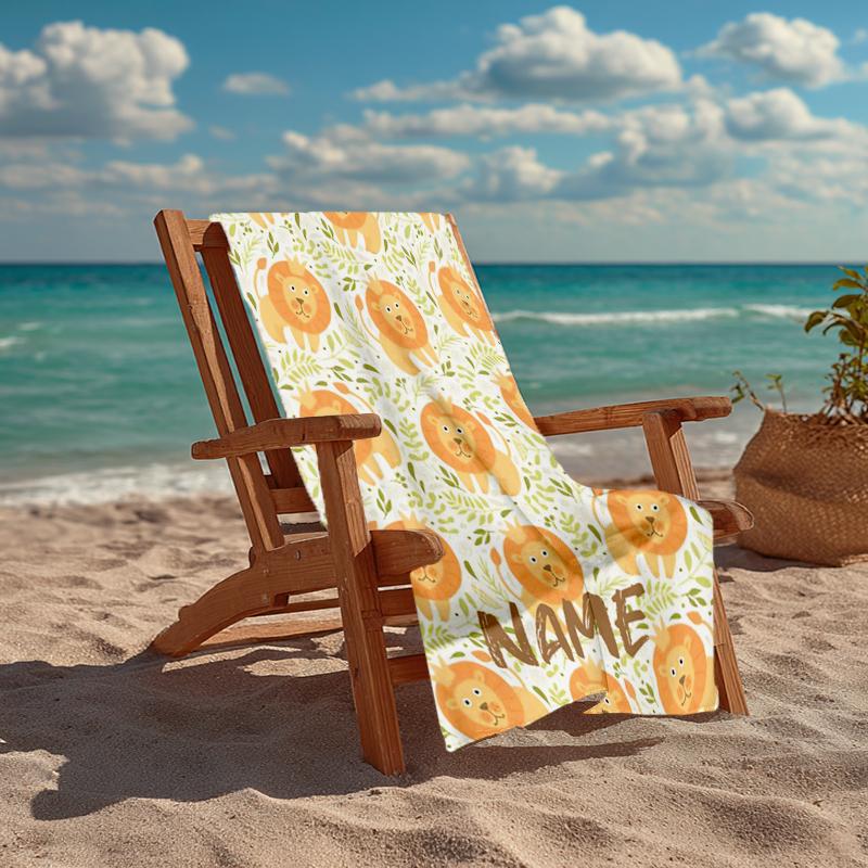 Custom Name Ultra-Soft Beach Towel with Lion Theme,Ideal for Pool - Camping, Diving - Perfect Travel Essential, Vibrant Beach Towel.