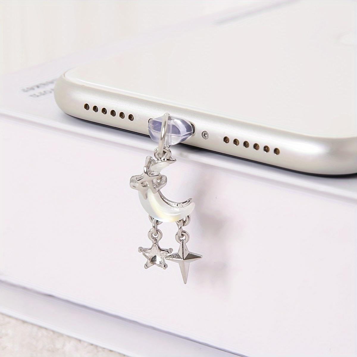 

1 шт. Мечтательный жемчужный кулон-заглушка для защиты от пыли из сплава в виде луны и звезды, Простой кулон-заглушка для защиты от пыли из сплава с цветной инкрустацией в виде луны, Милый мультяшный кулон для мобильного телефона For TypeC белый