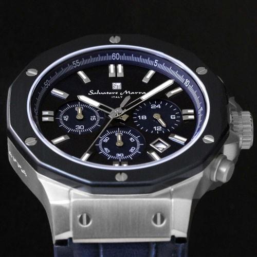 Salvatore Marra Men's Chronograph Watch, 10 ATM Water Resistant, Leather Strap, Business Style, 20th Anniversary Limited Edition, Blue/Navy, SM18117-S