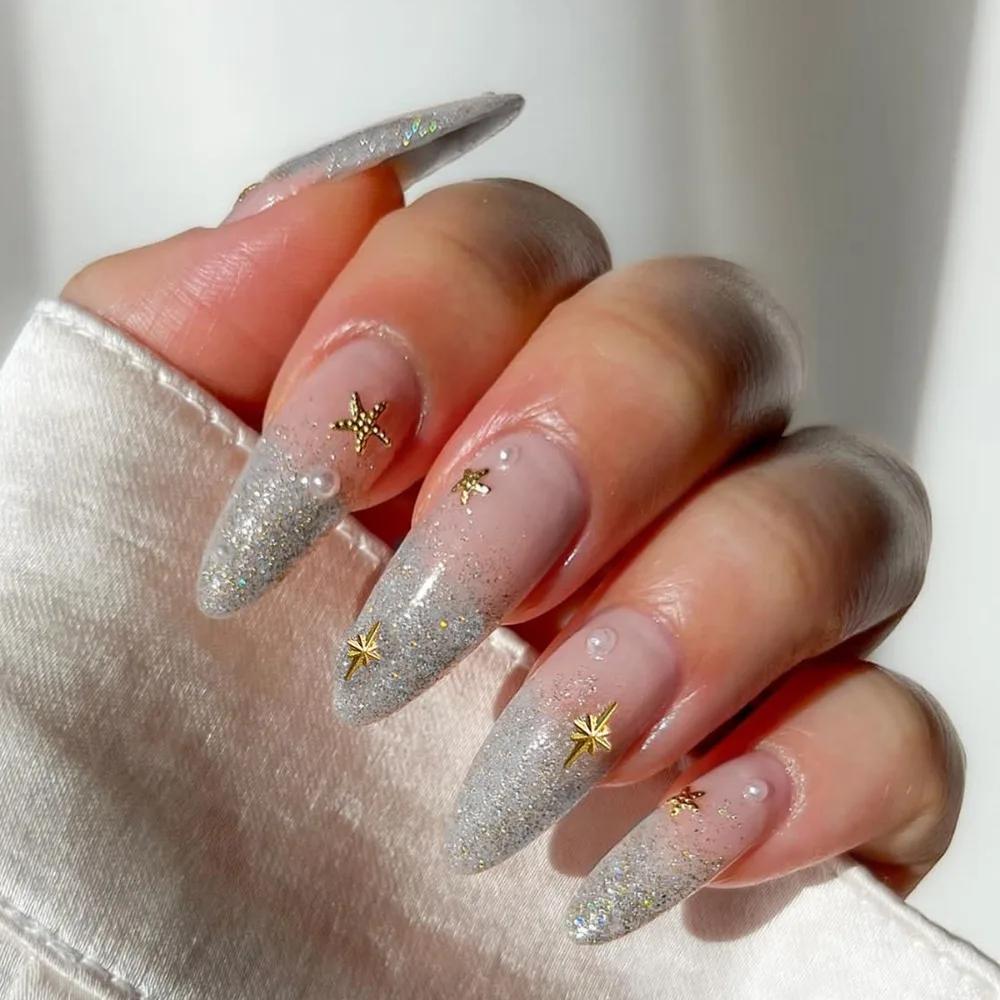 24Pcs Sweet Pink Almond Fake Nails Stiletto Pink Bowknot French Cute Pearl Bows Fake Nails Girls Women Wearable Manicure