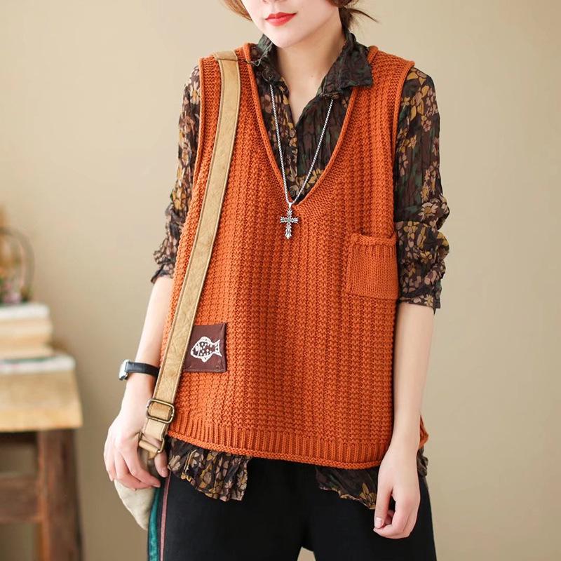 2026 Women's Plus Size V-Neck Knit Vest Cardigan - Versatile Spring & Autumn Sweater