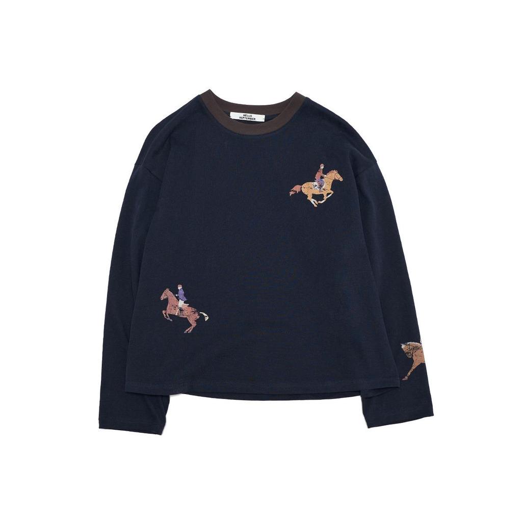 Dai He Early Spring Casual Color Block Horse Print Long Sleeve T-Shirt