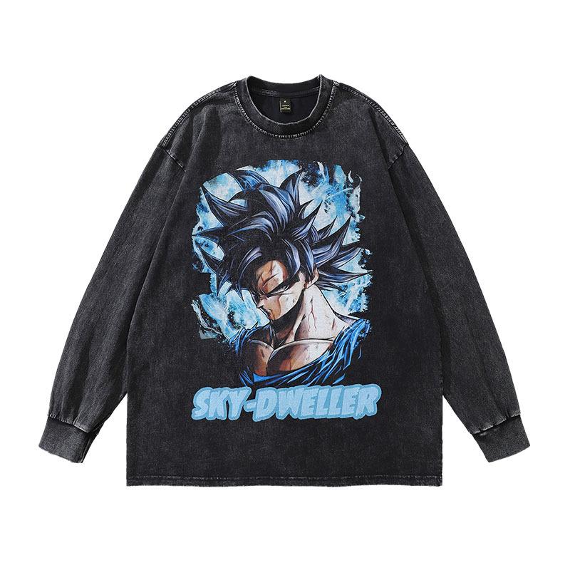 Hip-Hop Trendy Brand Men'S Tops Japanese Cartoon Animation Printing Loose Washing Old Men'S And Women'S Long-Sleeved T-Shirts