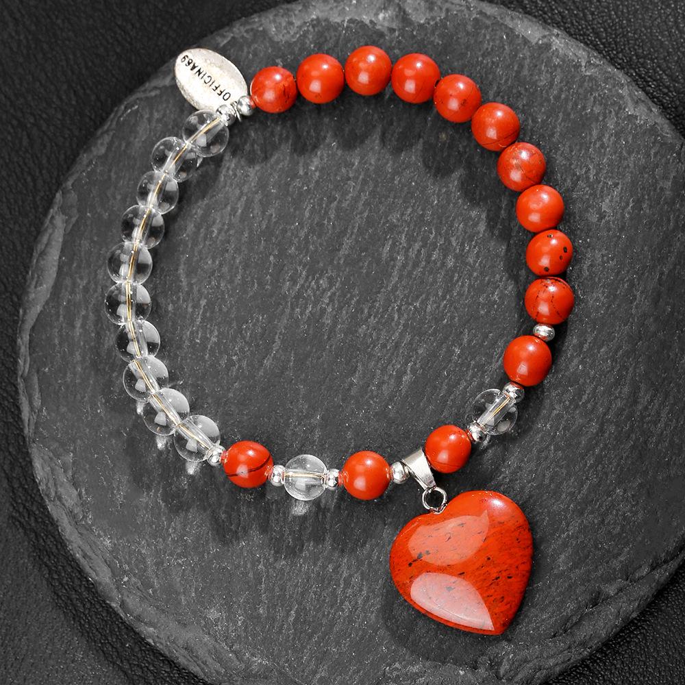 Богемный браслет из бусин с красным тигровым глазом и белым кристаллом