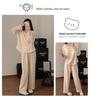 Women's Lamb Cashmere Pajamas with Built-in Bra, Cozy Long Sleeve Set for Fall/Winter