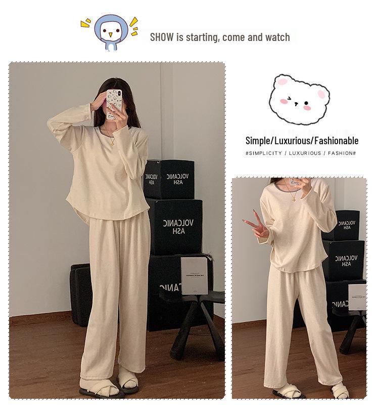 Women's Lamb Cashmere Pajamas with Built-in Bra, Cozy Long Sleeve Set for Fall/Winter