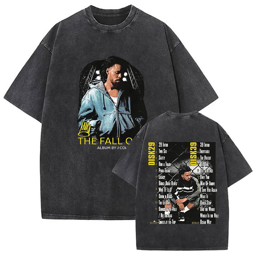 Vintage Washed J Cole T Shirts The Fall Off North America Tour Graphic Tshirt womenClothing Hip Hop Short Sleeve Tshirt
