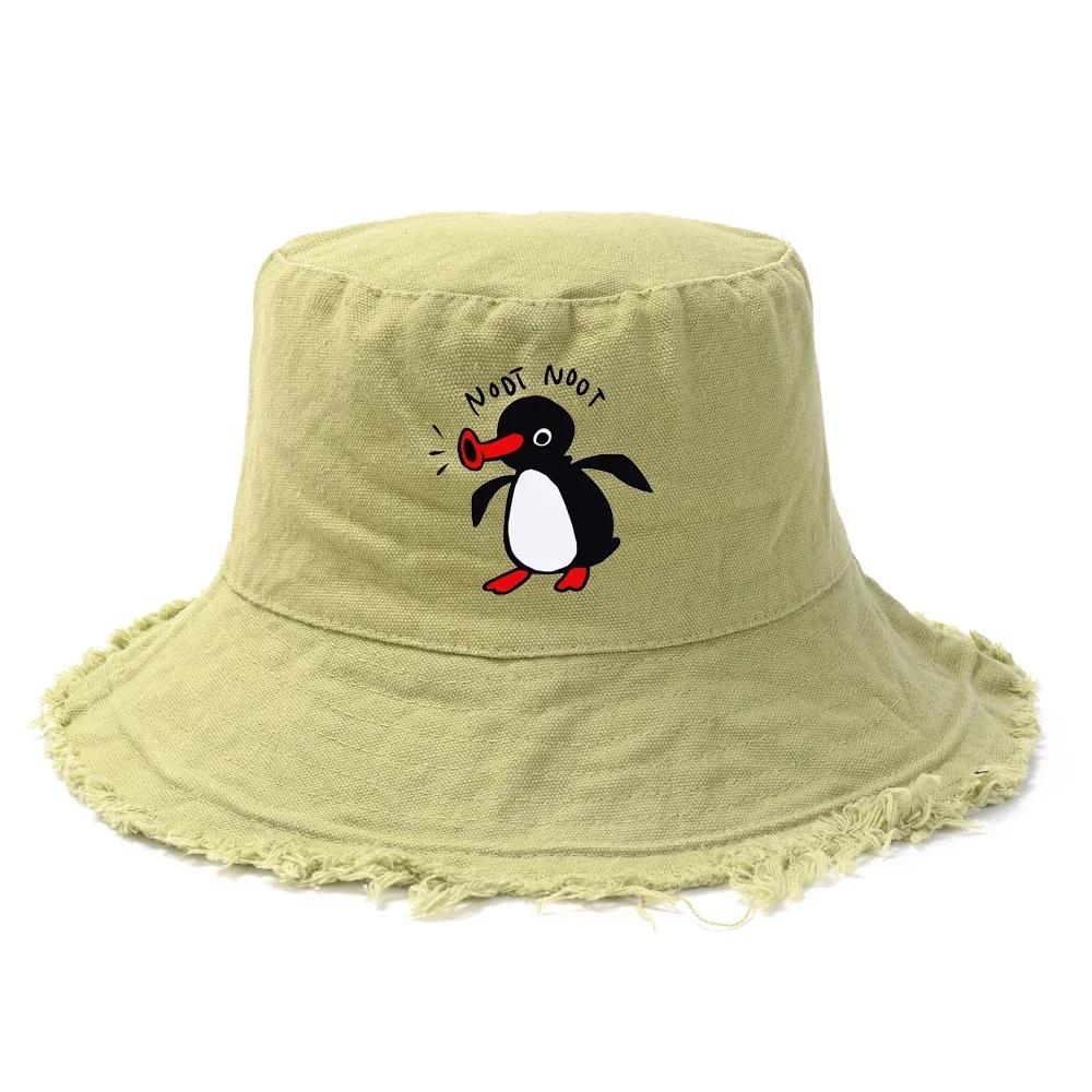 Sommer Pinguin Eimerhut Wende-Bob Herren Damen Baumwolle Reise Strand Fischerhut Outdoor Sport Hochzieh-Bob Panama Sonnenhut