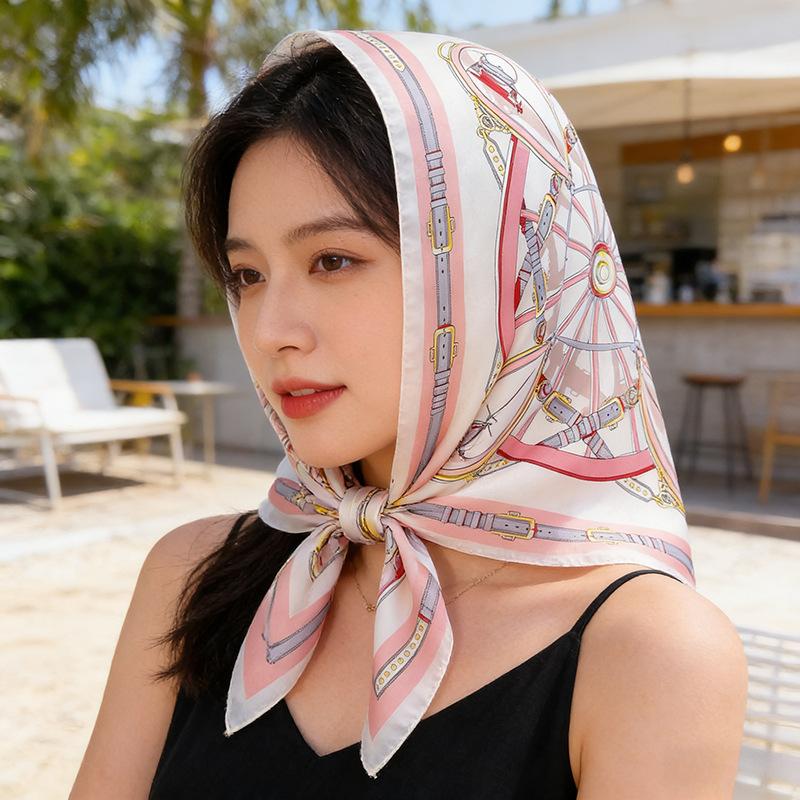 Silky Square Scarf Floral Print Headscarf Neck Scarf Bandana For Women Fashion Travel Daily Use
