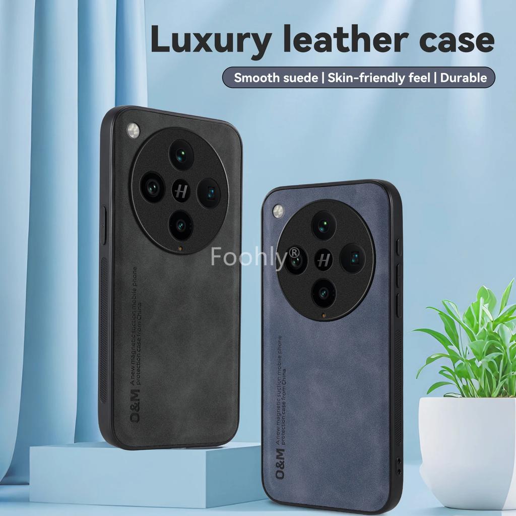 Nubuck Leather Magnetic Case for OPPO Find X8 Pro Protective Cover Shockproof Back Shell Coque Capa Fundas