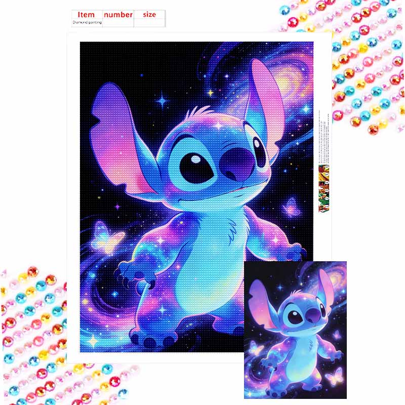 Disney 5D DIY All-Diamant-Kunstmalerei-Set Stitch Galaxie Mit Schmetterlingen Heimdekoration Geschenk Round 20x30cm black