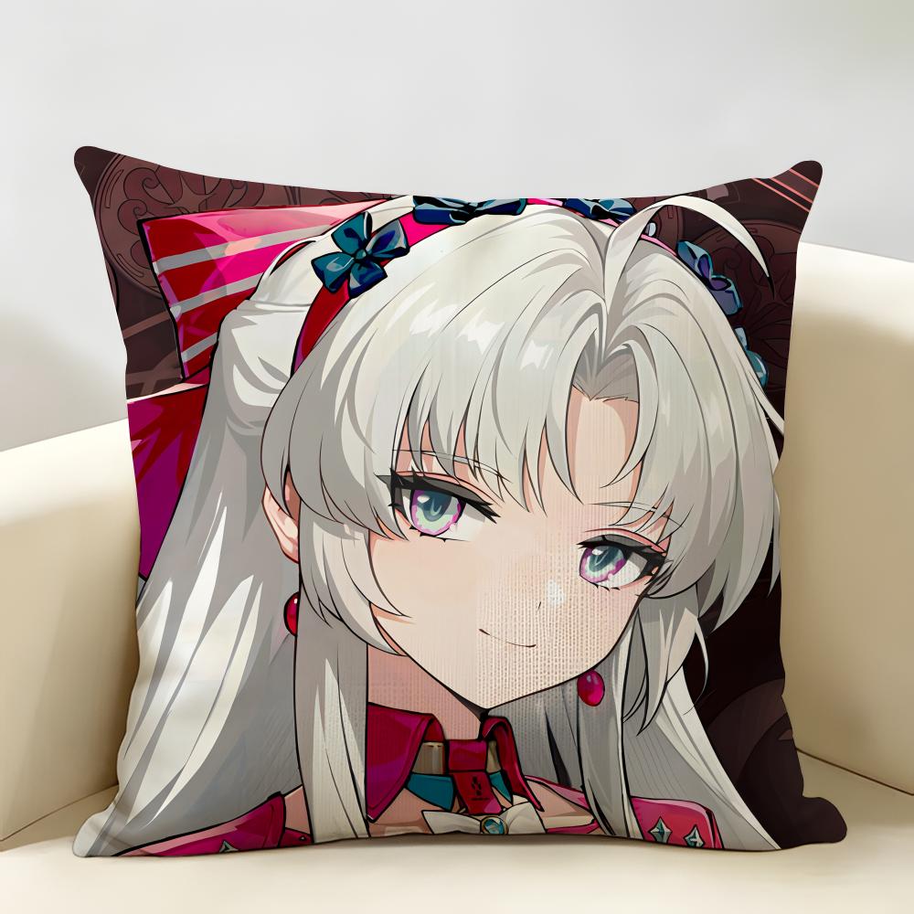CarlottaS Anime Cute Wuthering Cushion Cover Natural Linen Organic Fabric DoubleSided Printing Room Sofa Decor Pillow Case