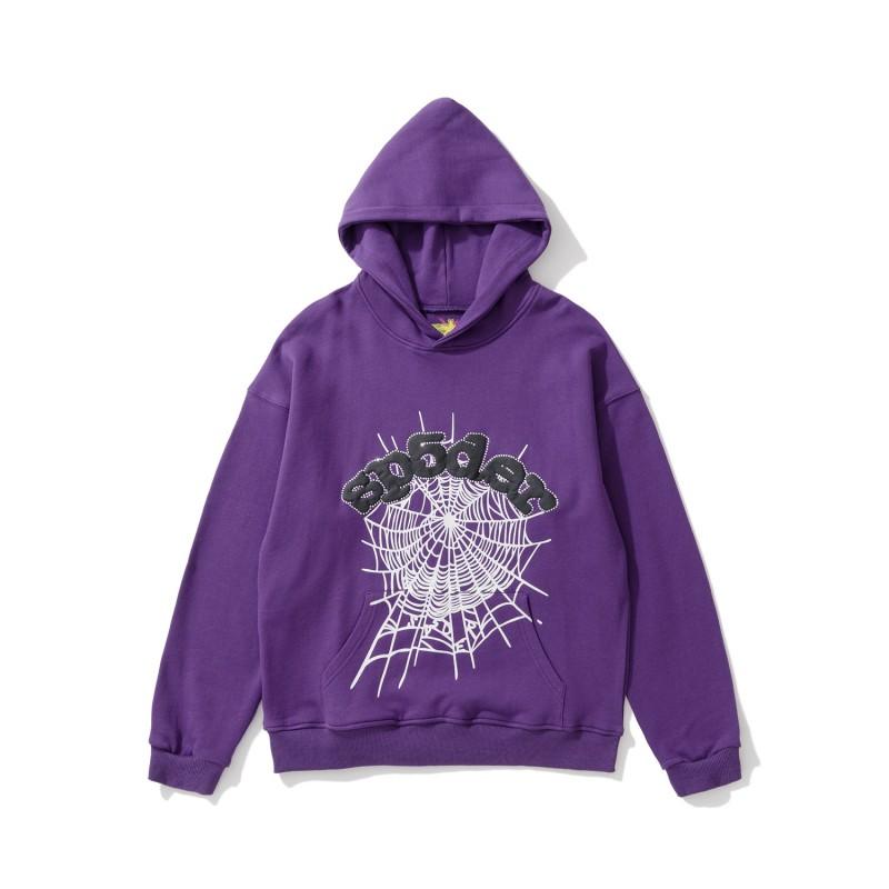 Sp5der 555555 Hoodie Sweatpants Set Rhinestone Spider Web Letter Print Casual Streetwear Youth
