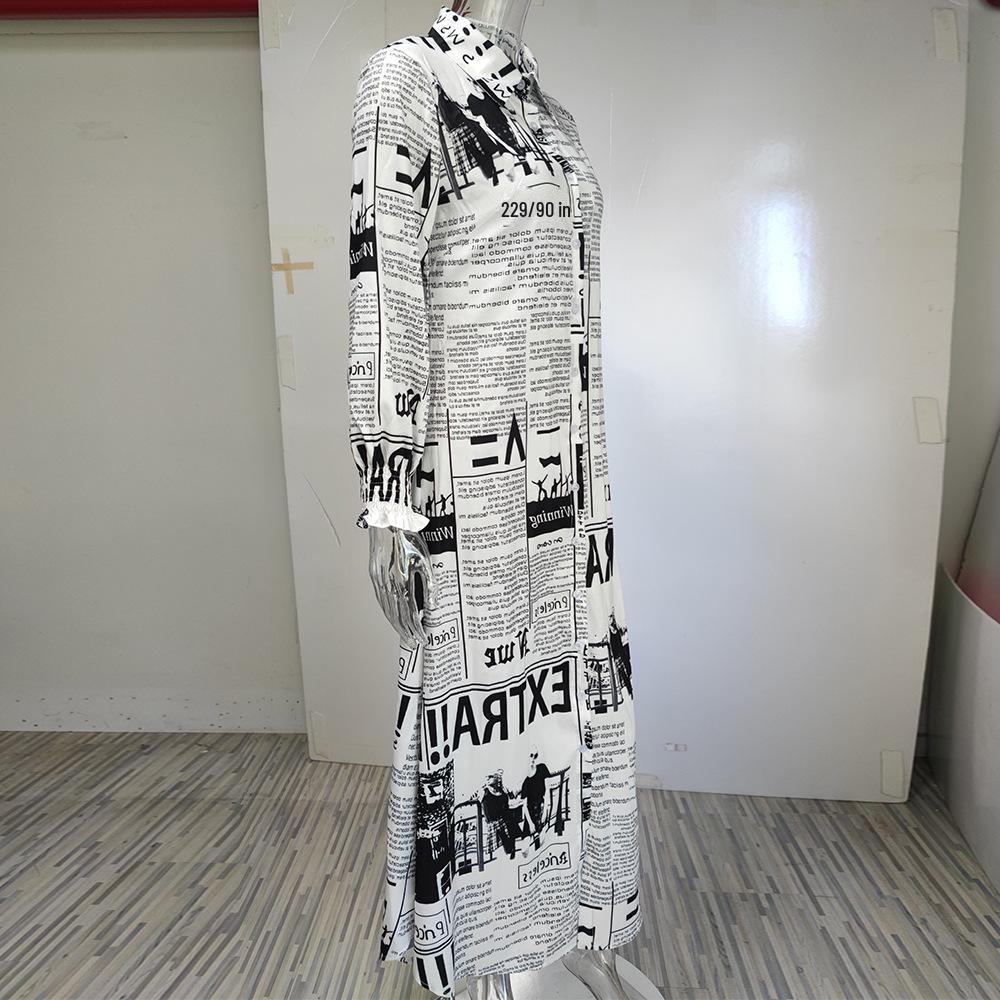 2023 Frühling Damen bedrucktes einreihiges Hemdblusenkleid mit Schlitz