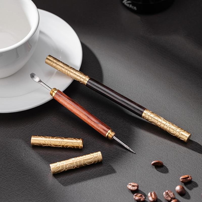 Wooden Handle Stainless Steel Tip Coffee Latte Art Pen for Professional and Beginner Baristas Creating Intricate Designs
