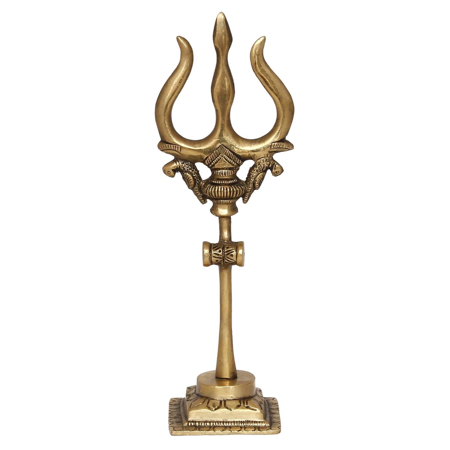 Golden Brass Handcrafted Trishul with Damru Statue | Trishul for Pooja Mandir Home Temple |