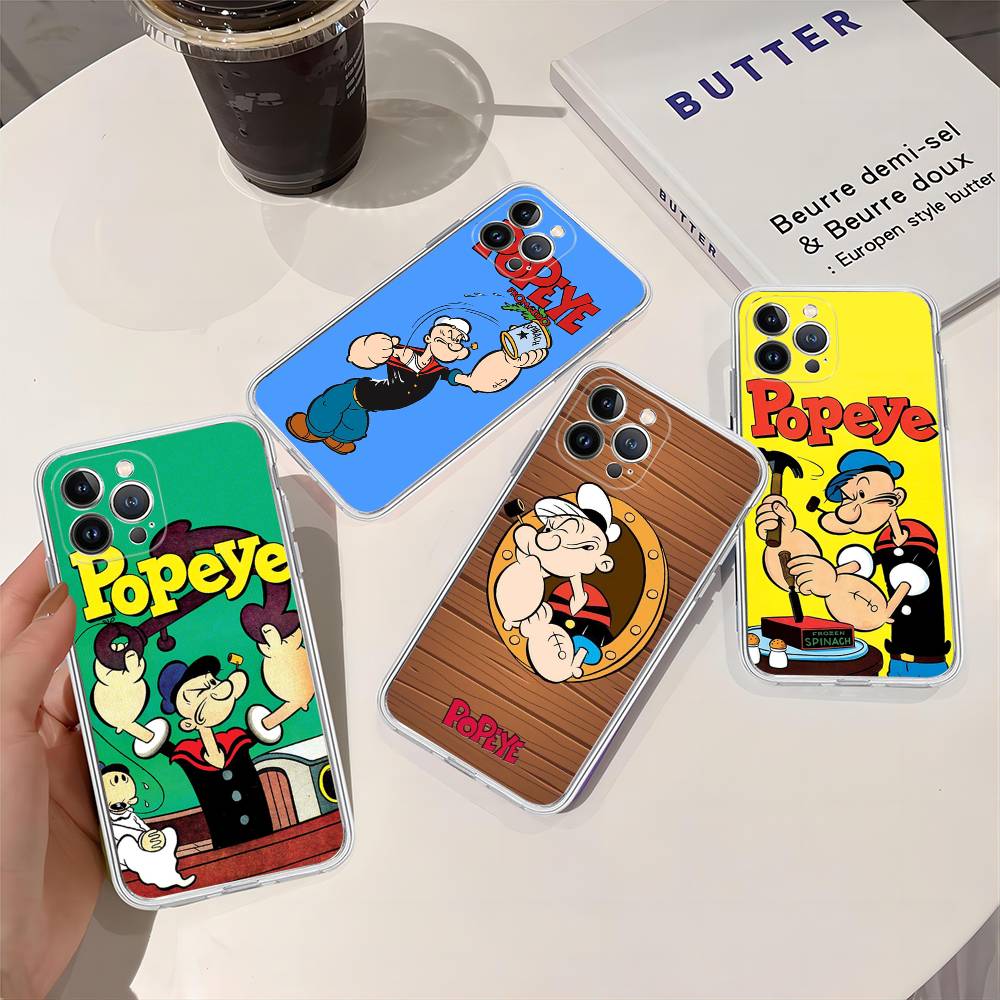 Classic P-Popeye Comics Animation Phone Case For iPhone 17 16 15 14 13 11 12 Pro Max 16 Plus Transparent