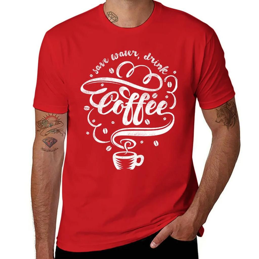 Save Water, Drink Coffee T-Shirt Basketball Graphic Tees Shirts Graphic Tees Black T Shirts for Men