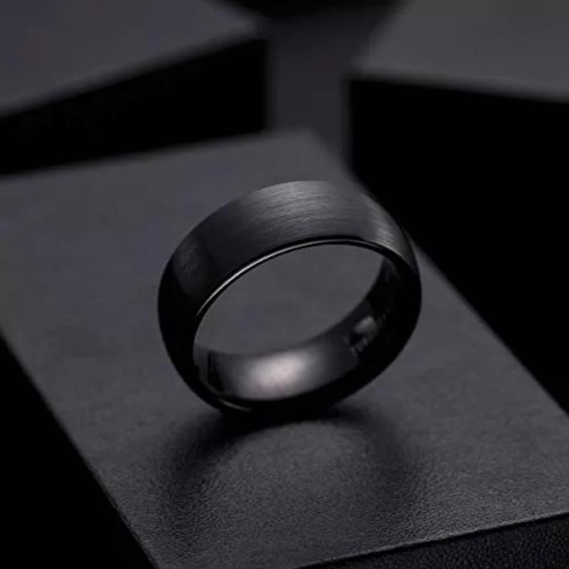 Bague pour homme en acier inoxydable noir mat – Cadeau parfait pour la Saint-Valentin