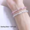 Sterling Silver Unisex Lotus Flower Cat's Eye Stone Bracelet - New Chinese Couple Style