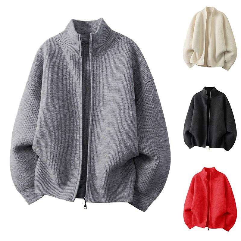 Unisex Knit Cardigan Sweater With Zipper Casual Long Sleeve Jacket Youth Fashion