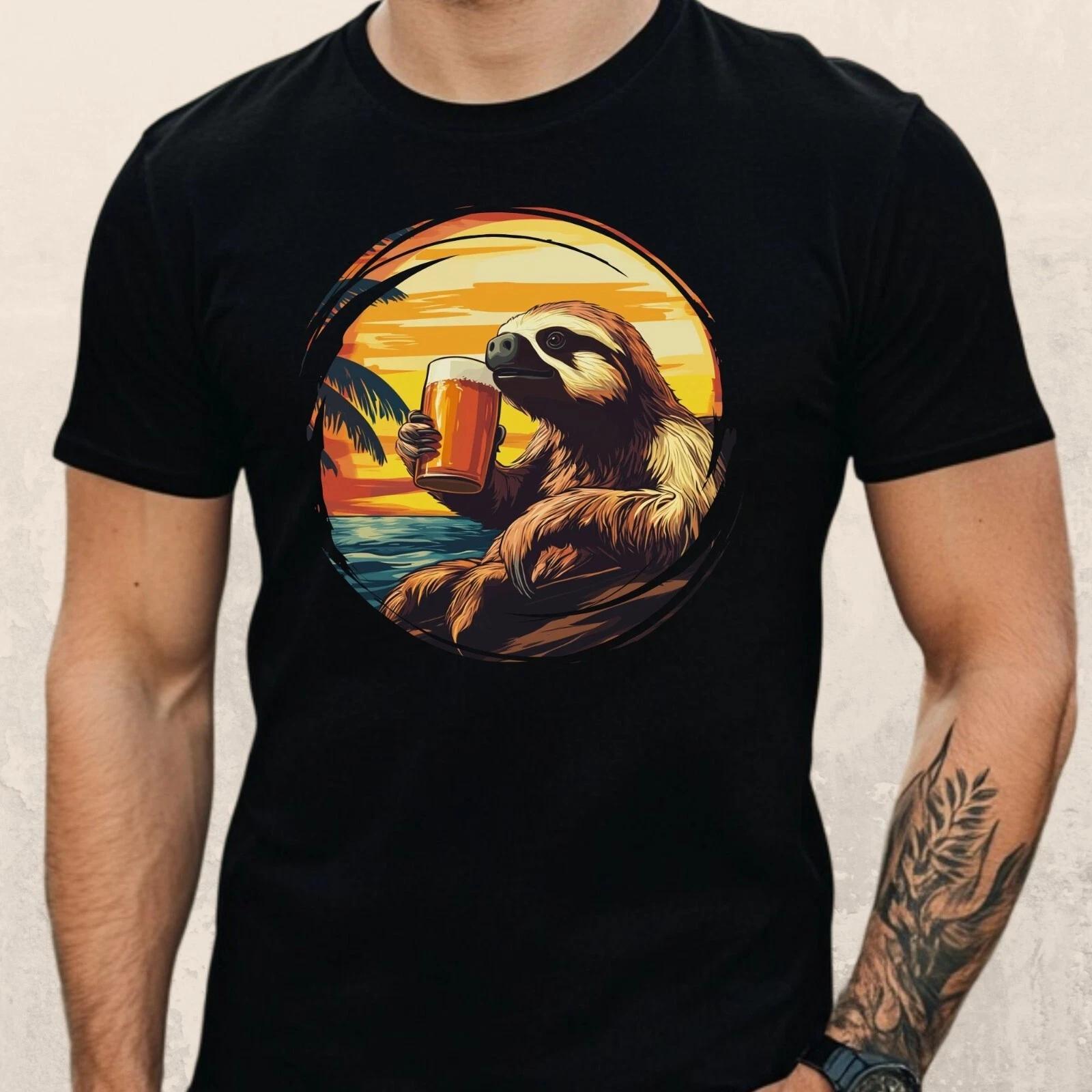 T-Shirt Herren Faultier trinkt Bier Motiv Baumwolle Größe S bis 5XL XS