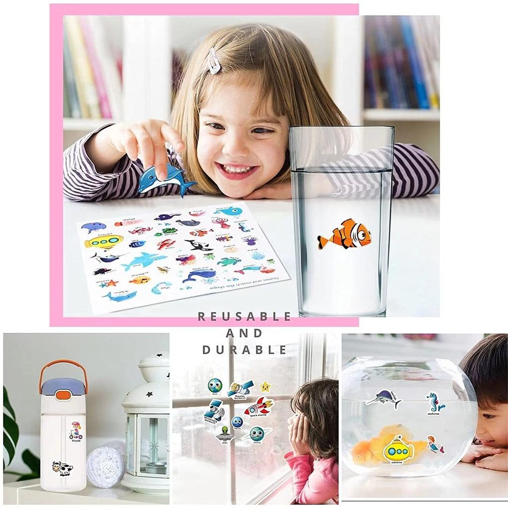 60Pcs Cartoon Animal Stickers Set for Kids Reusable Waterproof DIY Puzzle Learning Cognition Toys Cute Scene Stickers for Books